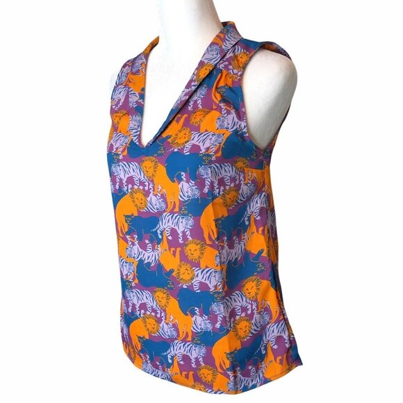 ModCloth XXS Sleeveless Blouse V-Neck Lions Tigers - Picture 5 of 11